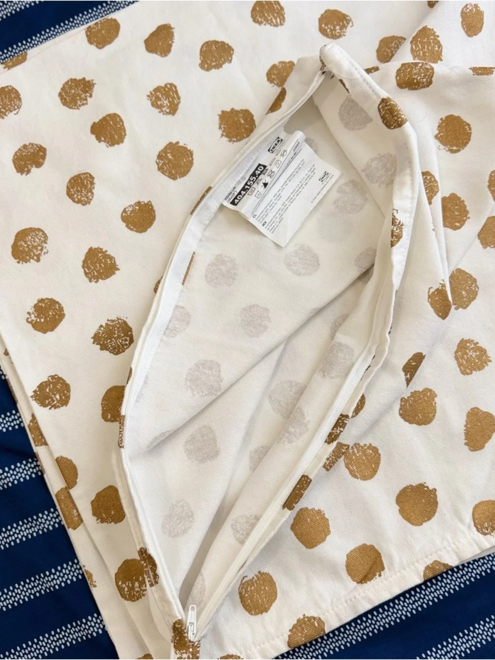 IKEA White with Gold Polka Dot Print Cushion Cover Set